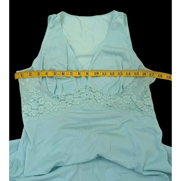 Vtg Blue Nylon JCPenny Nightgown Babydoll VNeck Lace Maxi Slip Coquette Lingerie - Picture 6 of 8